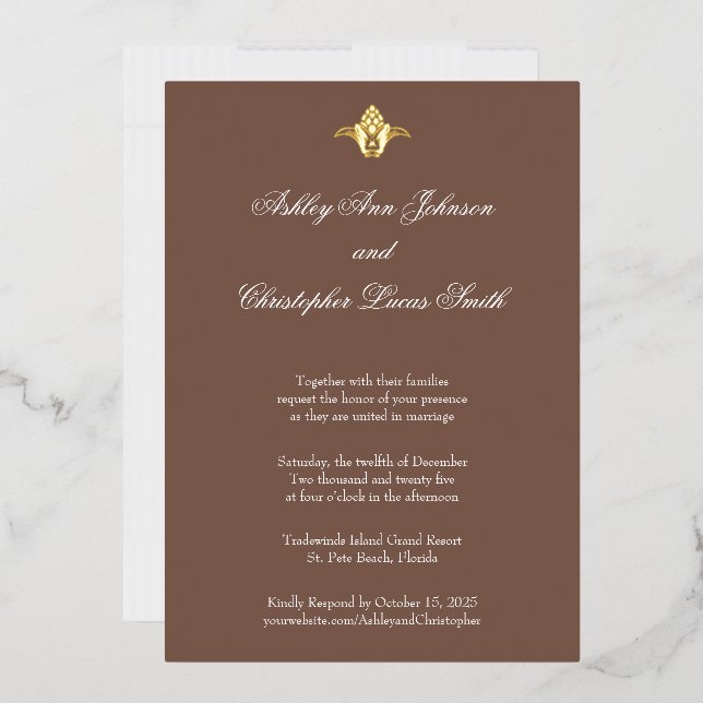 Elegant Classic Brown Gold Foil Wedding Invitation (Envelope)