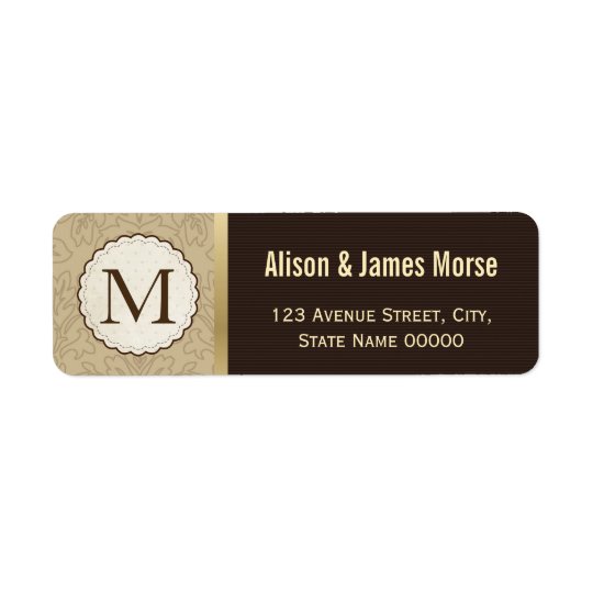 Elegant Classic Brown Gold Monogrammed Wedding Return Address Label