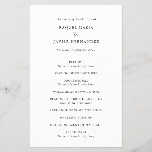 Elegant Classic Budget Wedding Program Flyer (Front)