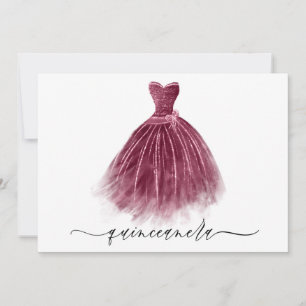 Elegant Classic Burgundy Dress Quinceanera Party Invitation