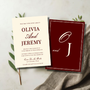 Elegant Classic Burgundy & Ivory Old Money Wedding Invitation