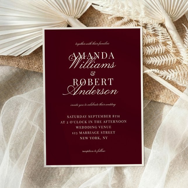 Elegant Classic Burgundy Old Money Wedding Invitation (Creator Uploaded)