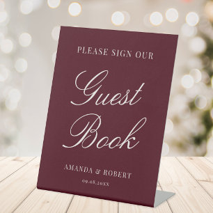 Elegant Classic Burgundy Wedding Guest Book Pedestal Sign
