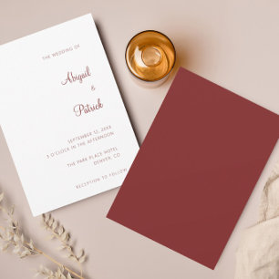 Elegant Classic Burgundy & White Wedding Invitation