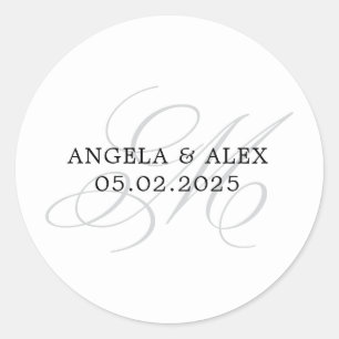 Elegant Classic Calligraphy M Monogram Wedding Classic Round Sticker