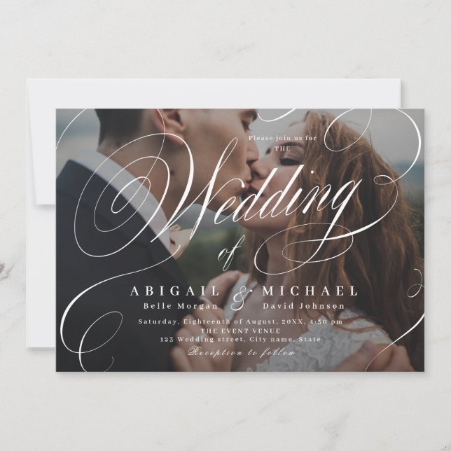 Elegant classic calligraphy photo wedding  invitat invitation (Front)