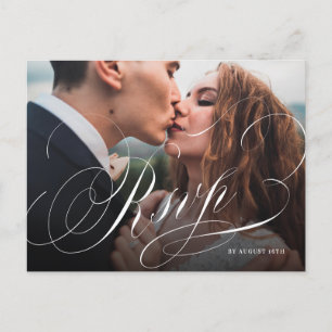 Elegant classic calligraphy photo wedding RSVP Pos Postcard