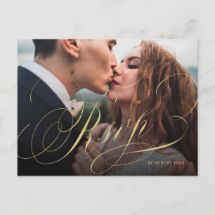 Elegant classic calligraphy photo wedding RSVP Postcard
