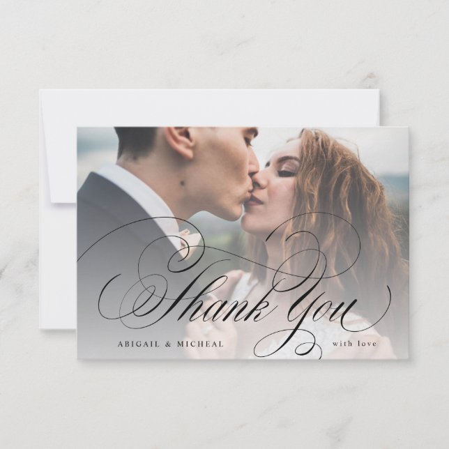 Elegant classic calligraphy photo wedding  thank y thank you card (Front)