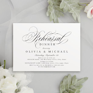 Elegant classic calligraphy rehearsal dinner invitation