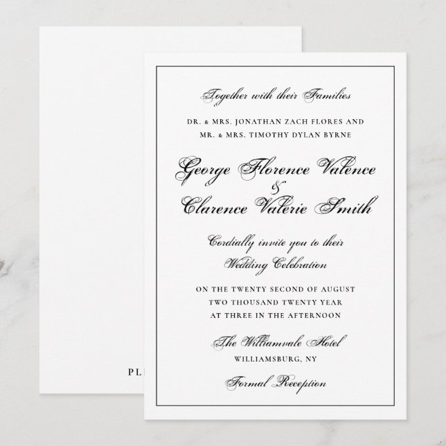 Elegant Classic Calligraphy Script QR code Wedding Invitation (Front/Back)