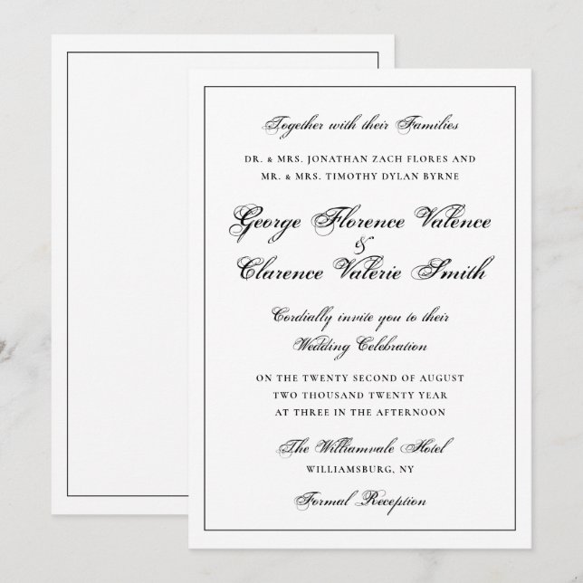 Elegant Classic Calligraphy Script Wedding Invitation (Front/Back)