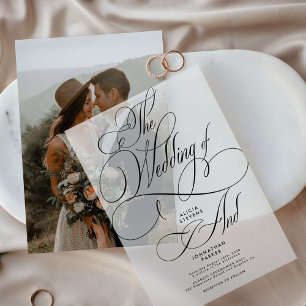 Elegant classic calligraphy script wedding overlay vellum invitations