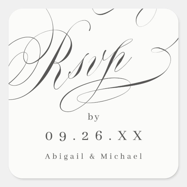 Elegant classic calligraphy vintage rsvp stickers (Front)