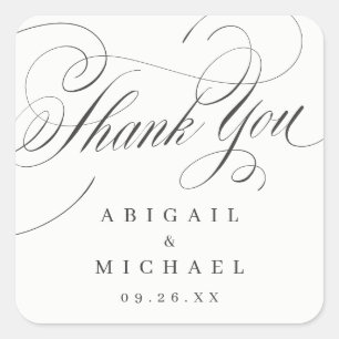 Elegant classic calligraphy vintage thank you square sticker
