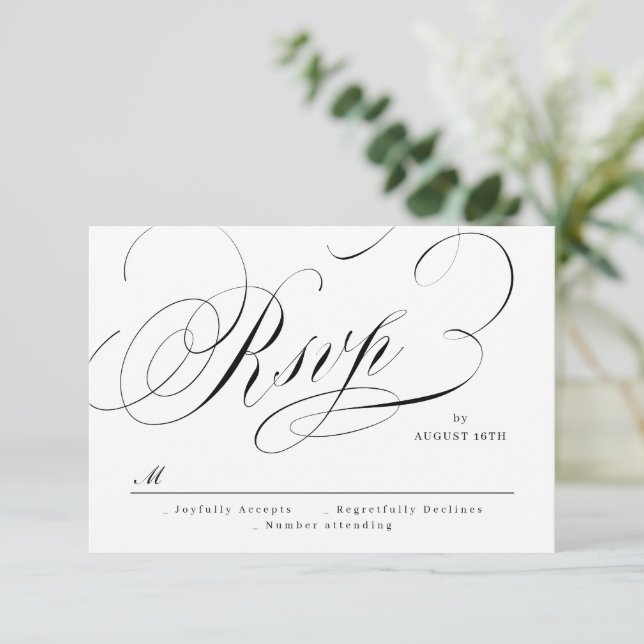 Elegant classic calligraphy vintage Wedding RSVP Invitation (Standing Front)