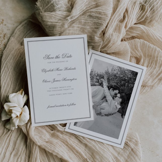 Elegant Classic Calligraphy Wedding Photo Save The Date (Creator Uploaded)