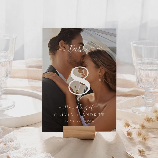Elegant Classic Calligraphy Wedding Photo  Table Number (Elegant Classic Calligraphy Wedding Photo Table Number)