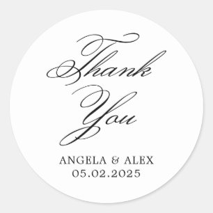 Elegant Classic Calligraphy Wedding Thank You 2 Classic Round Sticker