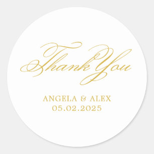 Elegant Classic Calligraphy Wedding Thank You Round Sticker