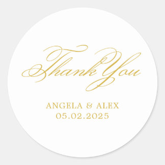 Elegant Classic Calligraphy Wedding Thank You Round Sticker