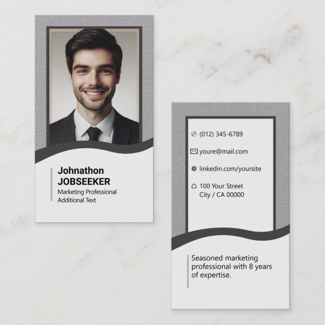 Elegant Classic Career Job Seeker Search Grey Business Card (Front/Back)