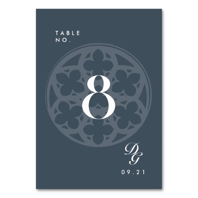 Elegant Classic Cathedral Orion Blue Table Number (Front)