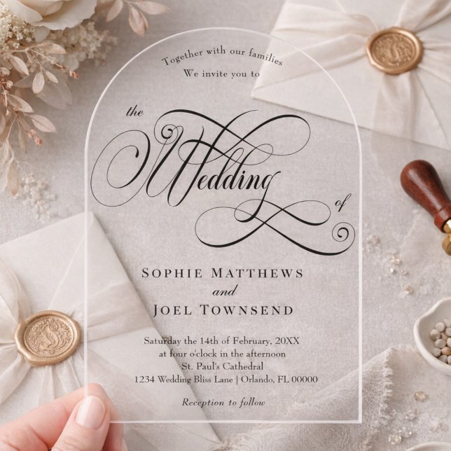 Elegant Classic Chic Black Calligraphy Wedding Acrylic Invitations (Creator Uploaded)