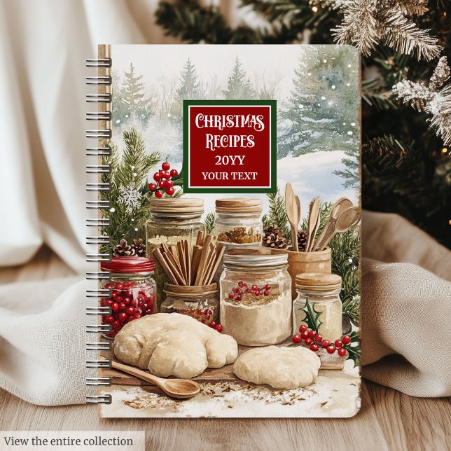 Elegant Classic Christmas Recipes Notebook Custom  (Elegant Classic Christmas Recipes Notebook Custom Name)