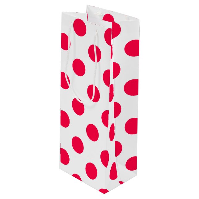 Elegant Classic Christmas Red White Polka Dots Wine Gift Bag (Front Angled)