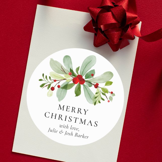 Elegant Classic Christmas Typography Round Sticker (Creator Uploaded)