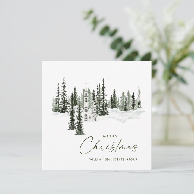 Elegant Classic Christmas Winter Forest Corporate Holiday Card (Standing Front)