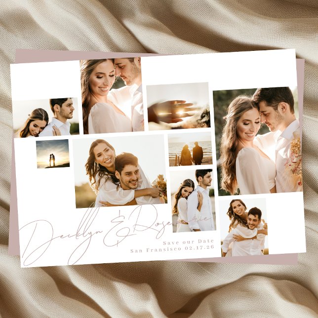 Elegant Classic Collage Sage Green Multi Photo Save The Date (Creator Uploaded)