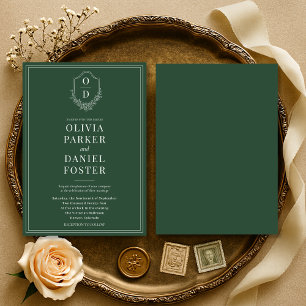 Elegant Classic Crest Emerald Green Wedding Invitation