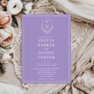 Elegant Classic Crest Lilac Purple Wedding Invitation