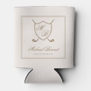 Elegant Classic Crest Monogram Golf Wedding Can Cooler