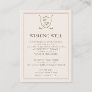 Elegant Classic Crest Monogram Golf Wedding Enclosure Card
