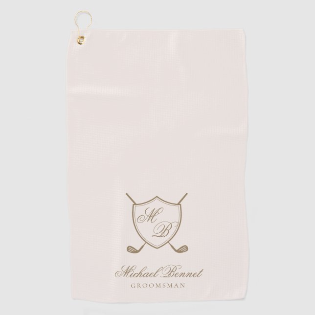Elegant Classic Crest Monogram Golf Wedding Golf Towel (Front)