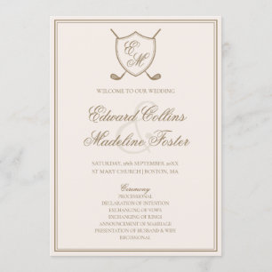 Elegant Classic Crest Monogram Golf Wedding Programme
