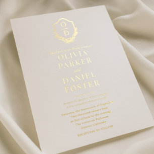 Elegant Classic Crest Monogram Wedding Gold