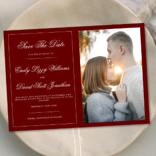 Elegant Classic Crimson Red Photo Save The Date  Invitation