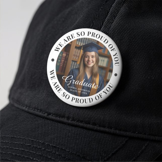 Elegant Classic Customisable Name Text Grad Photo 6 Cm Round Badge (Creator Uploaded)