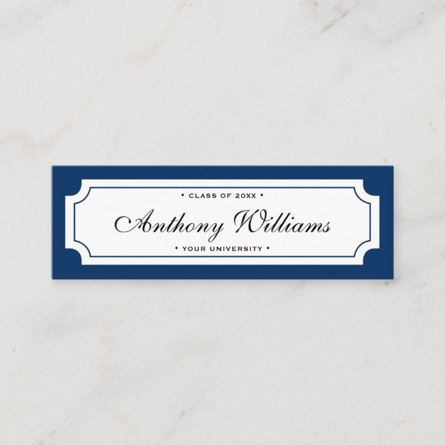 Elegant classic dark blue graduation name card (Front)