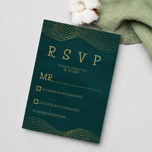 Elegant classic dark green gold geometric RSVP Invitation