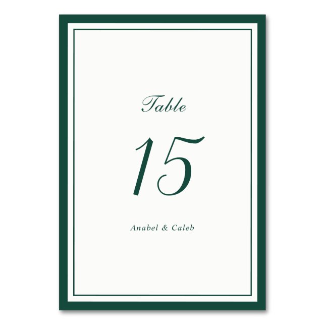 Elegant Classic Dark Hunter Green Frame Wedding Table Number (Front)