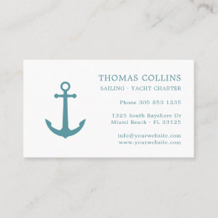 Elegant Classic Deep Aqua Nautical Anchor Logo Business Card