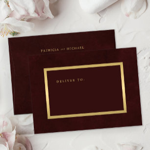 Elegant classic deep burgundy gold frame wedding envelope