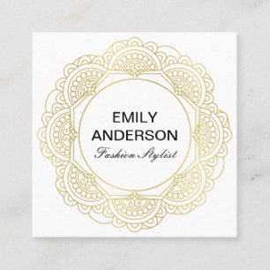 ELEGANT CLASSIC DESIGNER GOLD ORNATE FLORA MANDALA SQUARE BUSINESS CARD