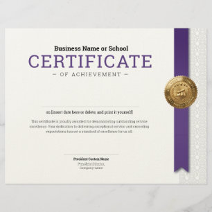 Elegant Classic Diploma Certificate gold foil seal Custom Letterhead