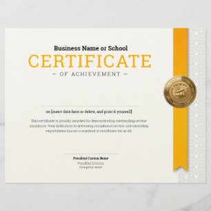 Elegant Classic Diploma Certificate gold foil seal Custom Letterhead